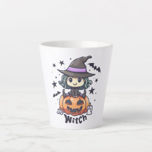 Caneca De Café Latte Bruxa Bonita em um Jack-O-Lanterna