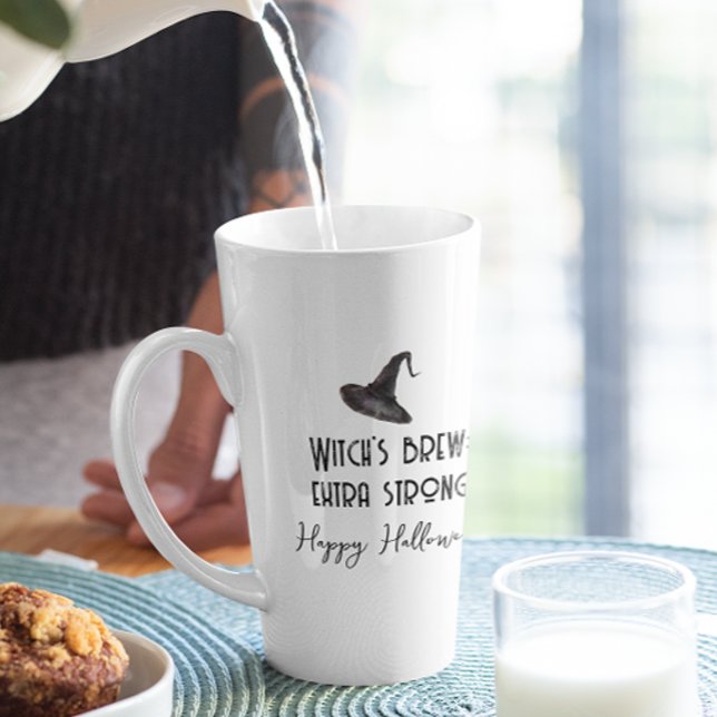 Caneca De Café Latte Bruxa Breve Halloween Branco (Criador carregado)