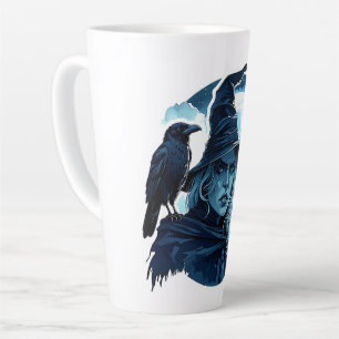 Caneca De Café Latte Bruxa com um Corvo - Diversão para Fãs de Hallowee