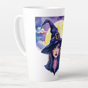 Caneca De Café Latte Bruxa com uma Coruja - Diversão para Fãs de Hallow