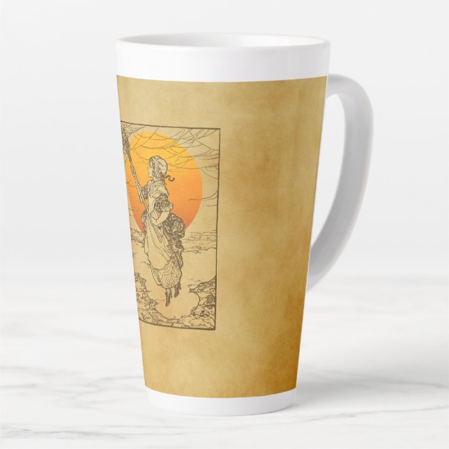 Caneca De Café Latte Bruxa de Halloween Vintage (Ângulo direito)