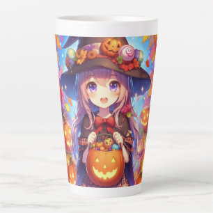 Caneca De Café Latte Bruxa do Halloween do Anime Bonito