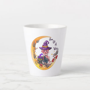 Caneca De Café Latte Bruxa e Gato Negro
