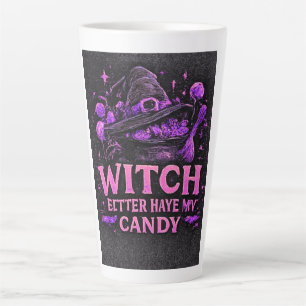 Caneca De Café Latte Bruxa Melhor Ter Meu Doce Pink Halloween