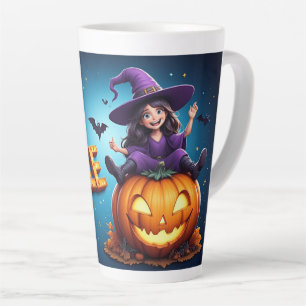 Caneca De Café Latte Bruxa Menina Fofa Abóbora Halloween 🎃