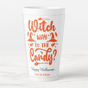 Caneca De Café Latte Bruxa Por Que A Cor Editável Do Doces É O Hallowee