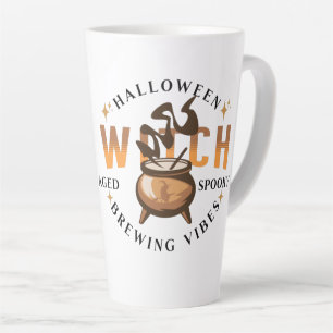 Caneca De Café Latte Bruxa Retro do Halloween Preparando Poção