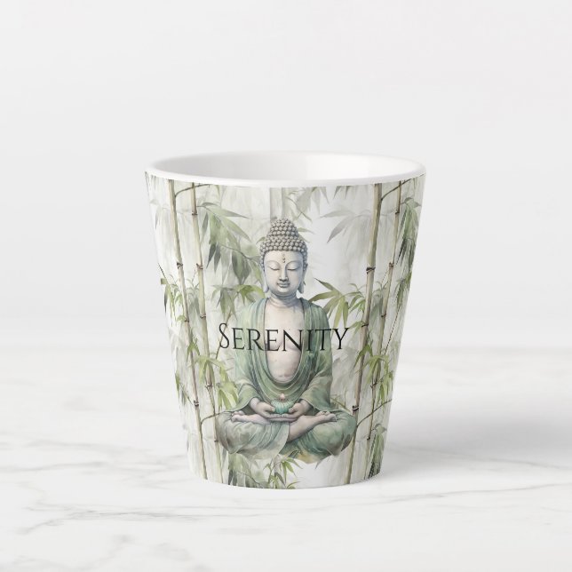Caneca De Café Latte Buda Serenidade do Bambu Verde (Frente)