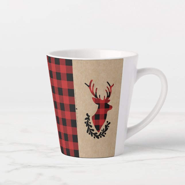 Caneca De Café Latte Búfalo Xadrez Vermelha Stag (Direita)