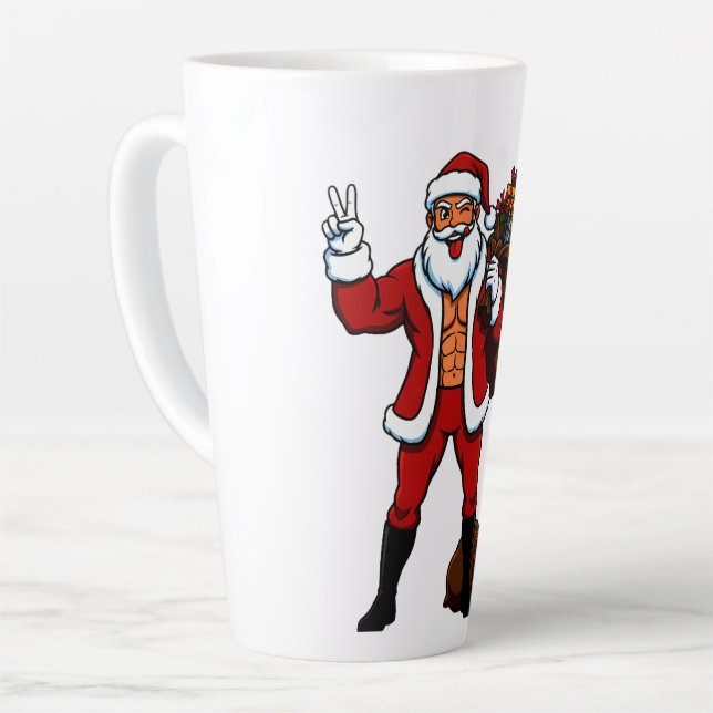 Caneca De Café Latte Buff Santa Peace Sign! Ripped Abs & Funny Christma (Ângulo esquerdo)