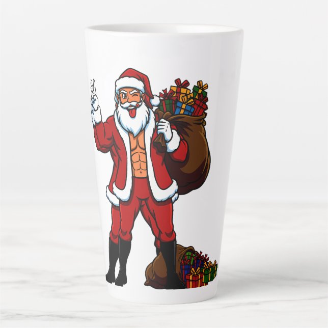 Caneca De Café Latte Buff Santa Peace Sign! Ripped Abs & Funny Christma (Frente)