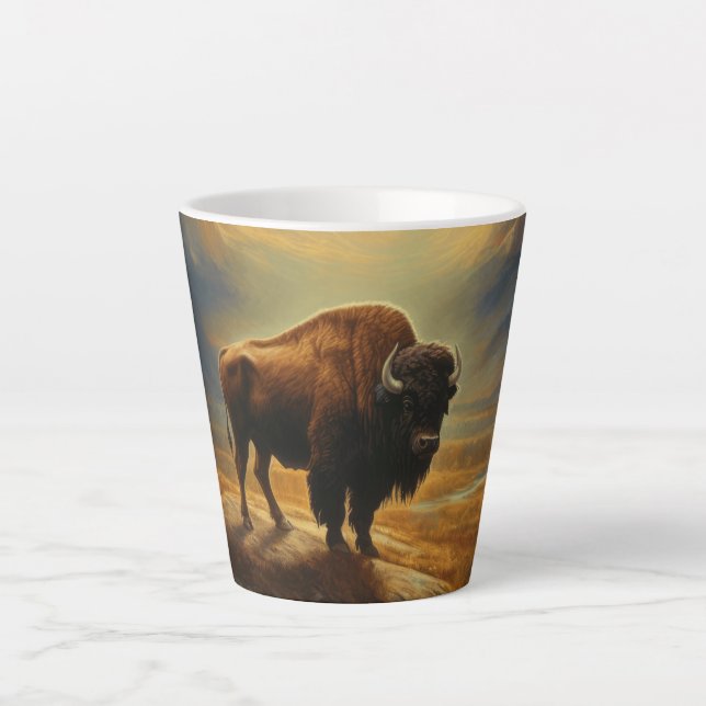 Caneca De Café Latte Buffalo Bison Sunset Silhouette (Frente)