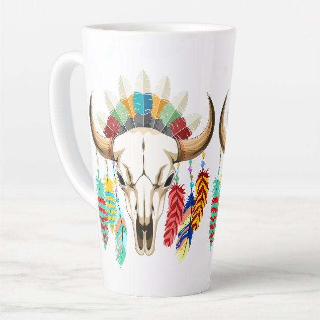 Caneca De Café Latte Buffalo Skull Native American Emblem (Ângulo esquerdo)