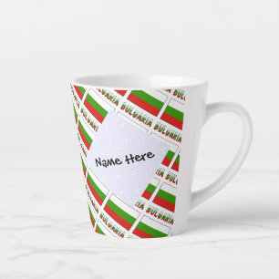 Caneca De Café Latte Bulgária Bandeira Búlgara Mosaico Preto Personaliz