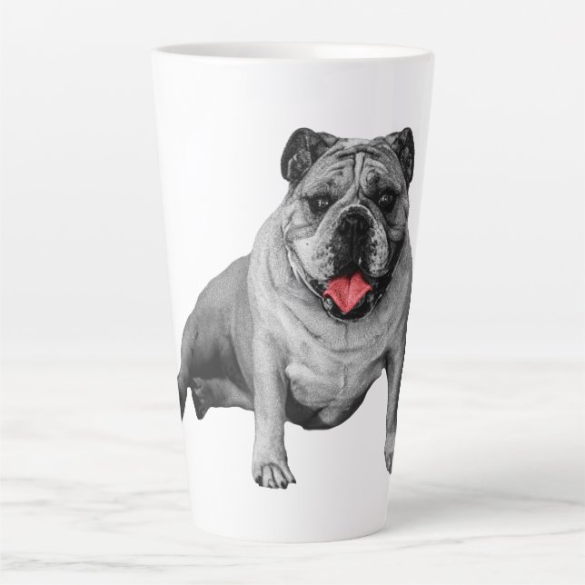 Caneca De Café Latte Bulldog com Acentos Vermelhos Divertidos (Frente)