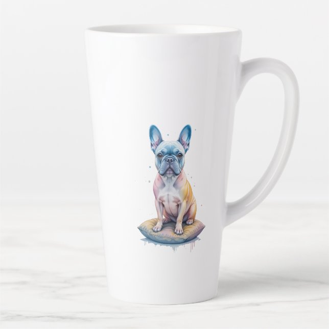 Caneca De Café Latte Bulldog Francés Colorido y Artístico  (Direita)