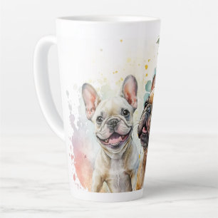 Caneca De Café Latte Bulldog Francês no Campo Flor