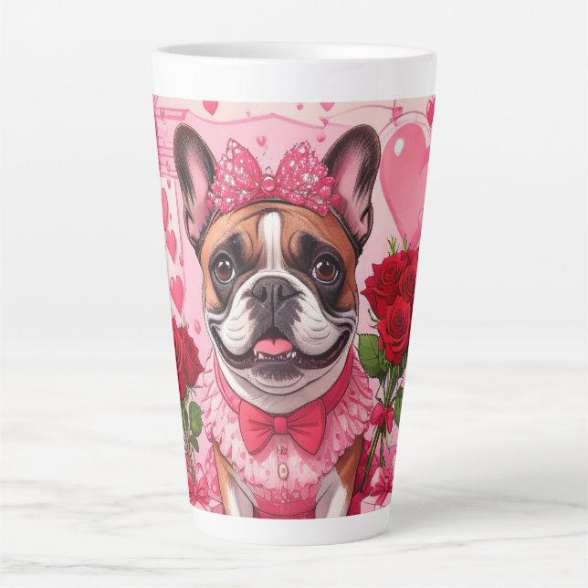 Caneca De Café Latte Bulldogue Francês Enamorado (Frente)