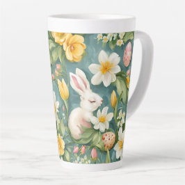 Caneca De Café Latte Bunnies, Flores de primavera e Ovos de Páscoa. Pin