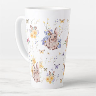 Caneca De Café Latte Bunny celebra o dia da Páscoa com borboletas