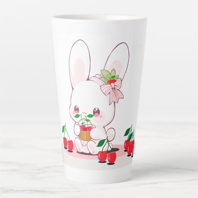 Caneca De Café Latte Bunny & Cherries (Frente)