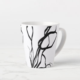 Caneca De Café Latte Buquê Blanc: Abstrato branco e preto