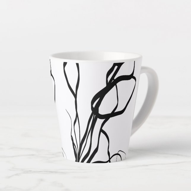 Caneca De Café Latte Buquê Blanc: Abstrato branco e preto (Ângulo direito)