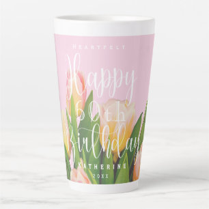 Caneca De Café Latte Buquê Chic de Tulipa Foto Aniversário Rosa
