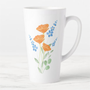 Caneca De Café Latte Buquê de Aquarela de Três Poppies 