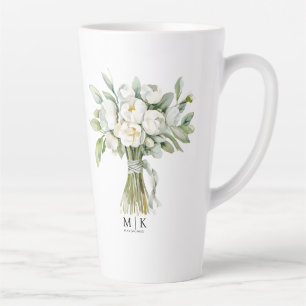 Caneca De Café Latte Buquê de Flor de Casamento de Aquarela