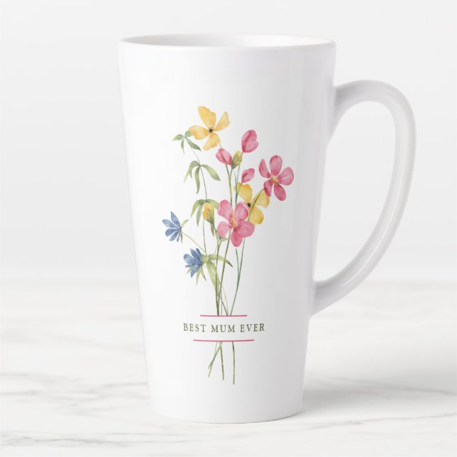 Caneca De Café Latte Buquê de flor selvagem - Melhor Mãe de sempre (Direita)