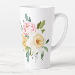 Caneca De Café Latte Buquê de Flores de Peônia