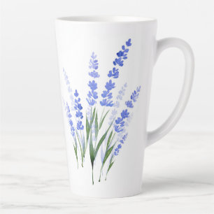 Caneca De Café Latte Buquê de Lavanda de Aquarela