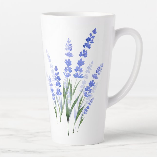 Caneca De Café Latte Buquê de Lavanda de Aquarela (Direita)