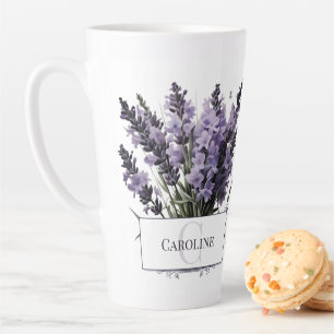 Caneca De Café Latte Buquê de Lavanda de Aquarela Personalizado