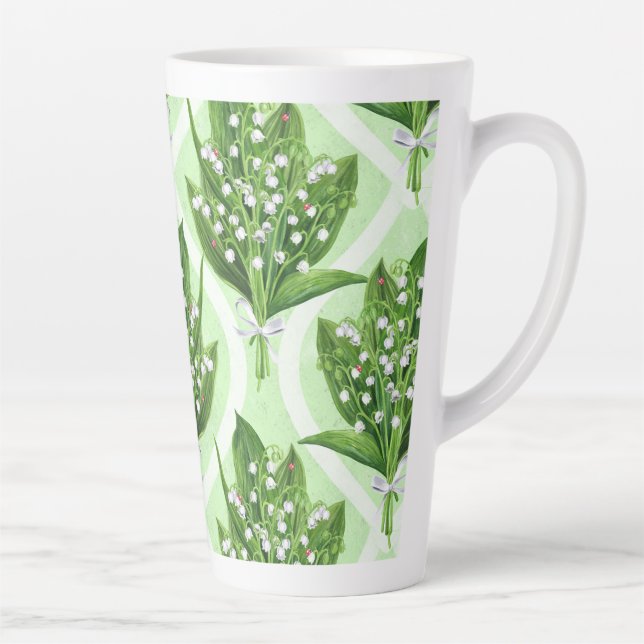 Caneca De Café Latte Buquê de lilly das flores do vale em verde (Direita)