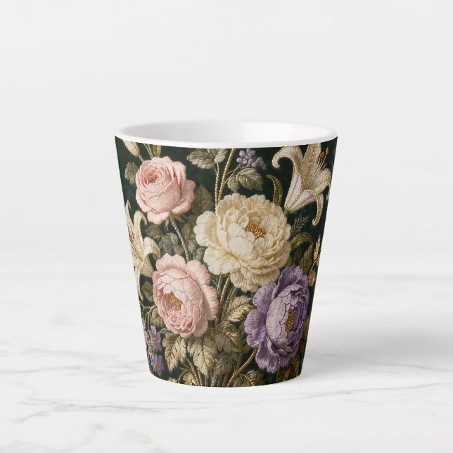 Caneca De Café Latte Buquê de Rosas Estilo Antigo Verde (Frente)