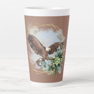 Caneca De Café Latte Buquê Enquadrado Águia Americana em Aquarela