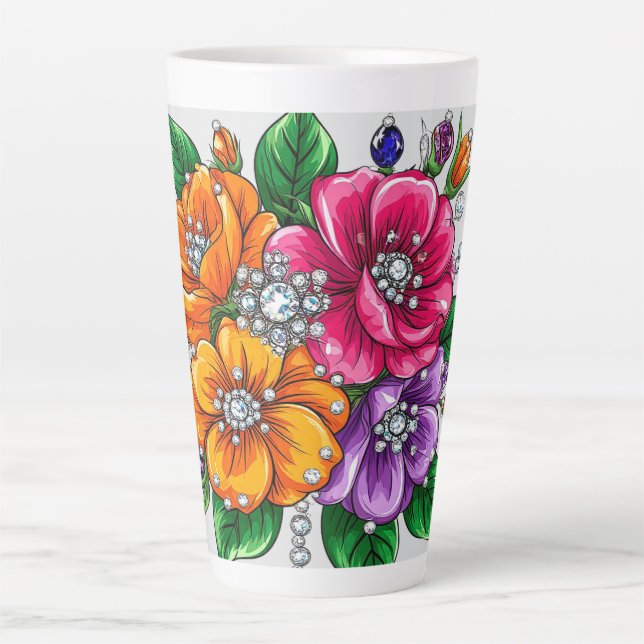 Caneca De Café Latte Buquê Floral Colorido (Frente)