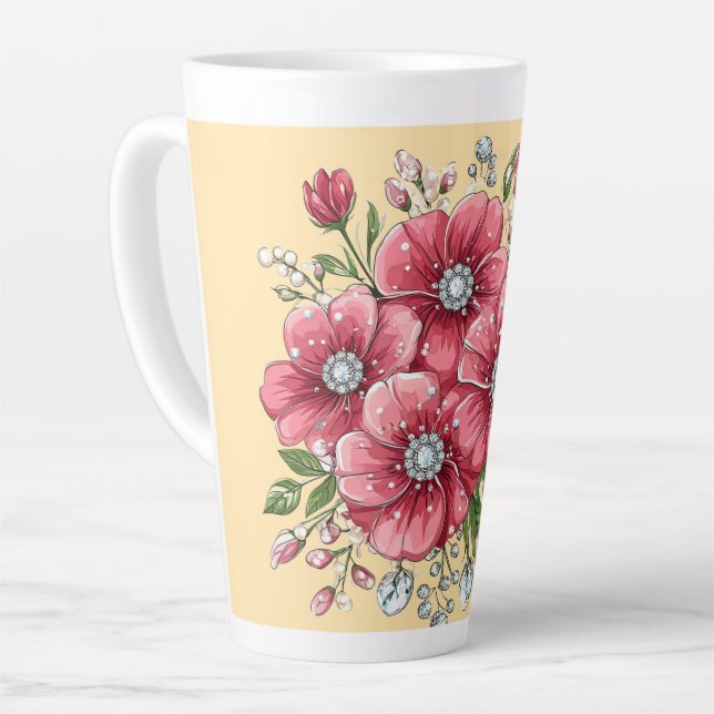 Caneca De Café Latte Buquê Floral Colorido (Ângulo esquerdo)