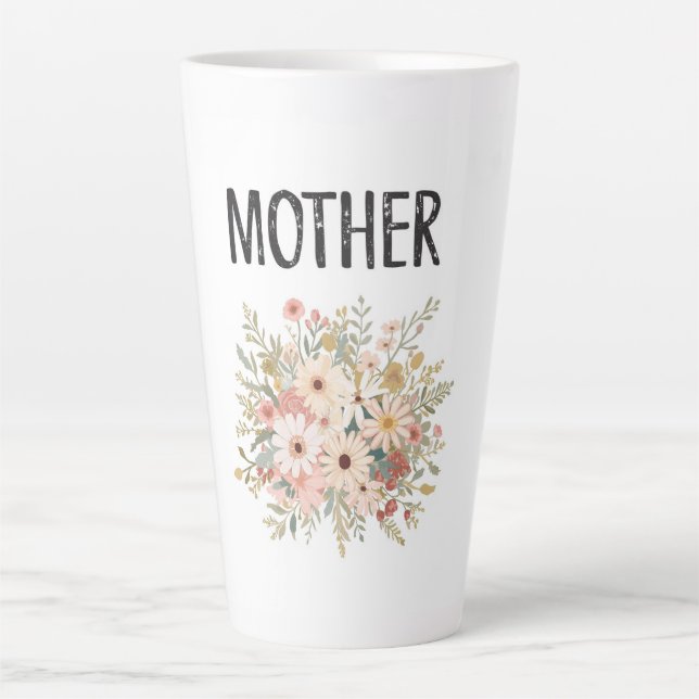 Caneca De Café Latte Buquê "MÃE" floral (Frente)