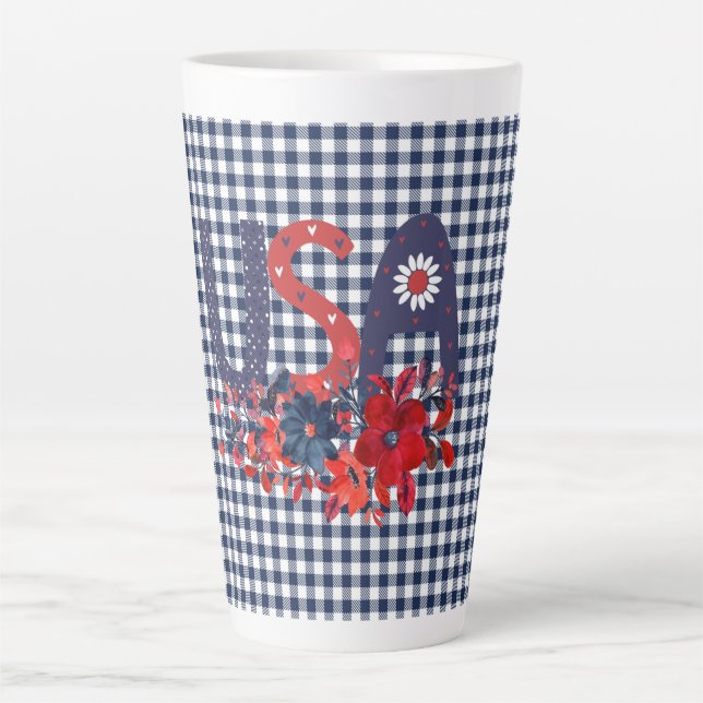 Caneca De Café Latte Buquê Patriótico Red White e Blue USA (Frente)