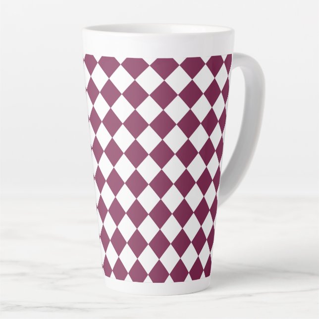 Caneca De Café Latte Burgundy White Checker Diamond Pattern (Ângulo direito)