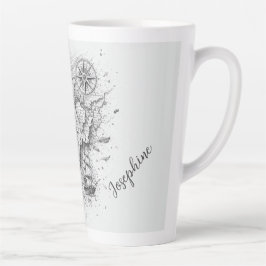 Caneca De Café Latte Bússola de Mapa Personalizada Mulher Arte Vintage 