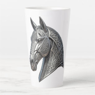 Caneca De Café Latte Cabeça de Cavalo de Prata Celta Majestosa com Padr