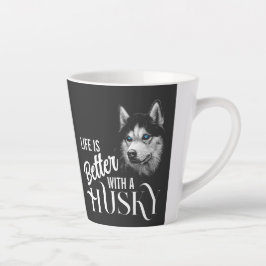 Caneca De Café Latte Cabeça De Retrato Irmão Husky Com T-Shir Azul
