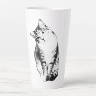 Caneca De Café Latte Cabeça Inclinação Comprimida por Gato Monocromátic