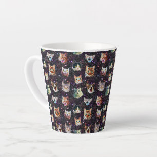 Caneca De Café Latte Cabeças de Gato no Exterior Padrão de Galáxias Eng