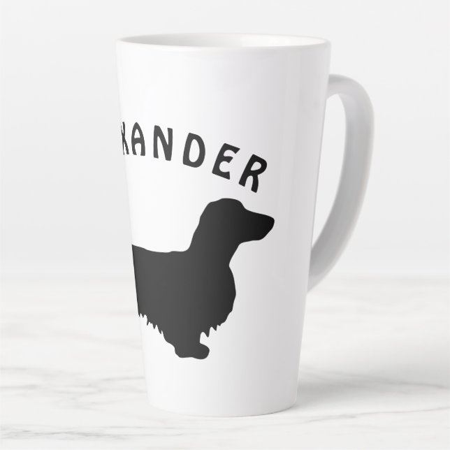 Caneca De Café Latte Cabelo Longo Dachshund - Silhouette 1 (Ângulo direito)