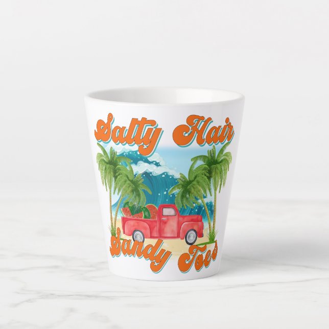 Caneca De Café Latte Cabelo Sandy Toes | Ilha Tropical (Frente)